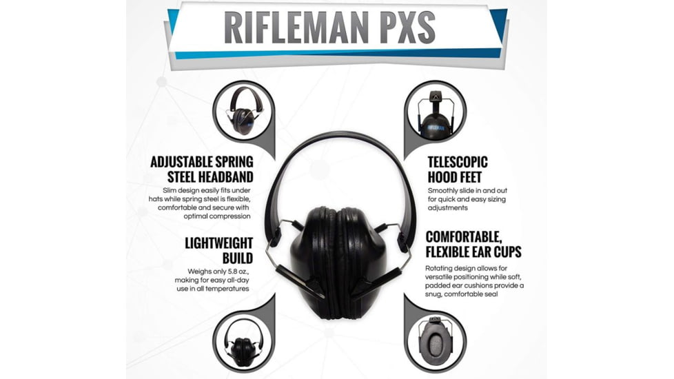 Rifleman PXS Hearing Protectors, 19 db NRR, Black, RFPXS
