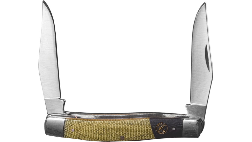 Roper Knives Rattler Muskrat Folding Knife, Satin finish 1065 carbon steel twin clip blades, Black and green micarta handle, RP0007CMG