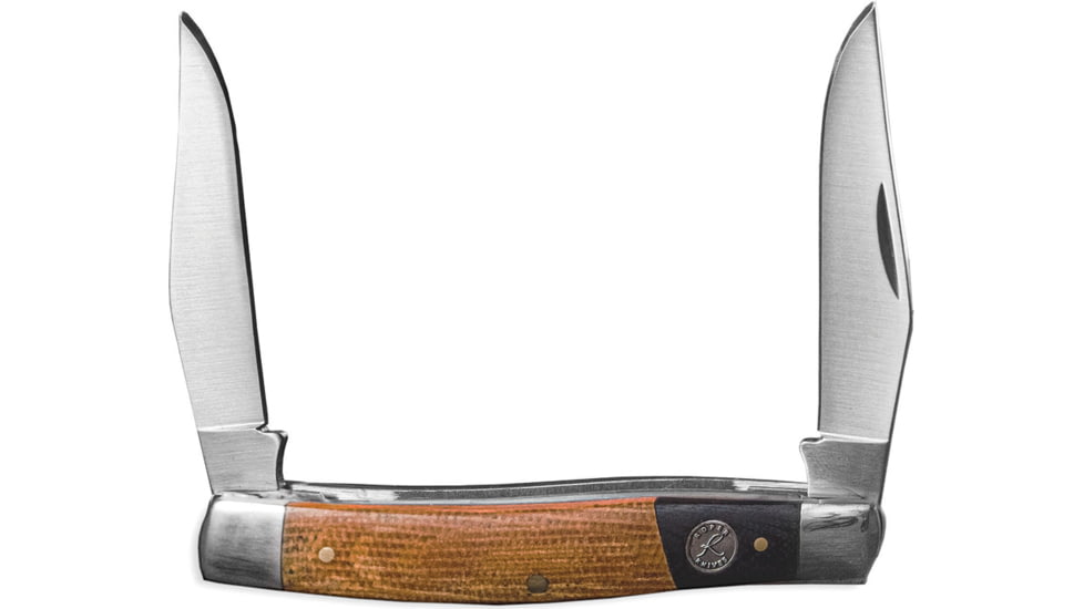 Roper Knives Rattler Muskrat Folding Knife, Satin finish 1065 carbon steel twin clip blades, Black and tan micarta handle, RP0007CMT