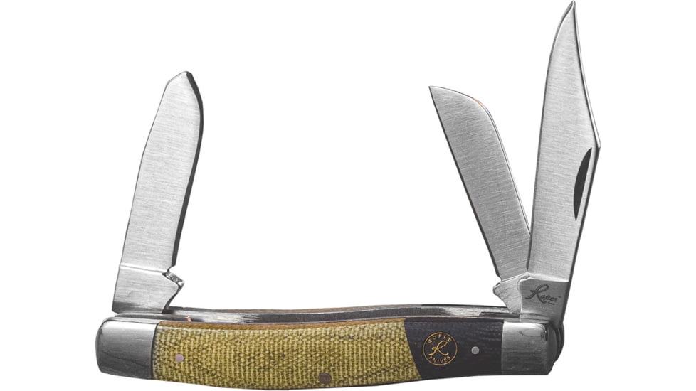 Roper Knives Rattler Stockman Folding Knife, Satin finish 1065 carbon steel clip, sheepsfoot, a, Black and green micarta handle, RP0001CMG