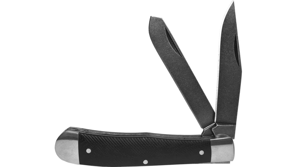 Roper Knives Trapper Black D2 Folding Knife, Stonewash finish D2 tool steel clip and spey blade, Black sawcut G10 handle, RP0002XGB