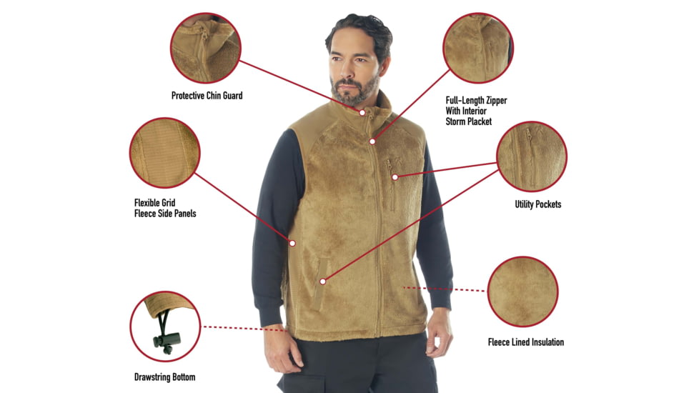 Rothco E.C.W.C.S. Fleece Vest, Coyote Brown, Medium, 613902039896
