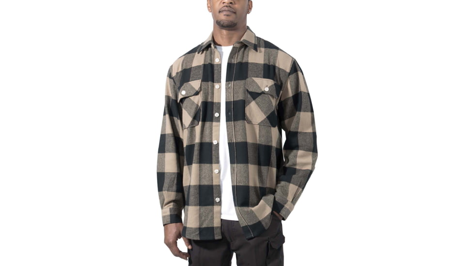 Rothco Extra Heavyweight Buffalo Plaid Flannel Shirt - Mens, Coyote Brown Plaid, Small, 47380-CoyoteBrownPlaid-S