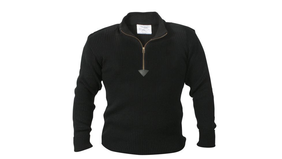 Rothco Quarter Zip Acrylic Commando Sweater, Black, Small, 3390-Black-S