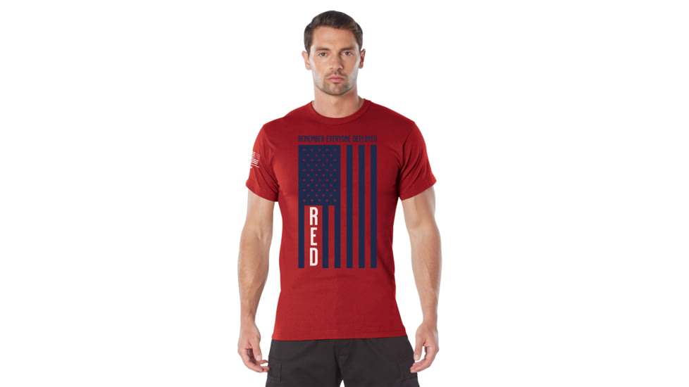 Rothco Remember Everyone Deployed T-Shirt w/ Solid Blue Flag - Men's, Red, Small, 11830-S