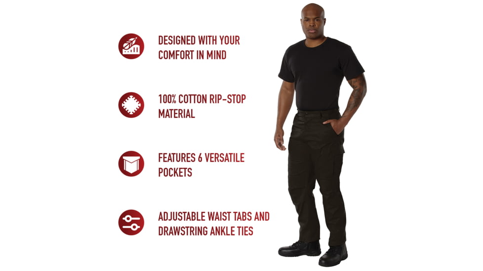 Rothco Rip-Stop BDU Pants, Black, 5XL 55in-59in, 20064