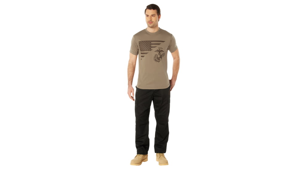 Rothco USMC Eagle, Globe, &amp; Anchor Moisture Wicking T-Shirt, Coyote Brown, Small, 54580-S