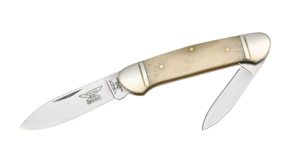 Rough Rider Canoe Fold Knife, SS spear and pen blade, White smooth bone handle RR045