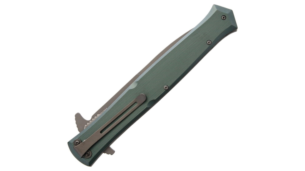 Rough Rider Large Stilletto Linerlock Folding Knife, 5.75in Gray Titanium Coated SS Blade, Green Aluminum Handle, Pocket Clip, RR1861