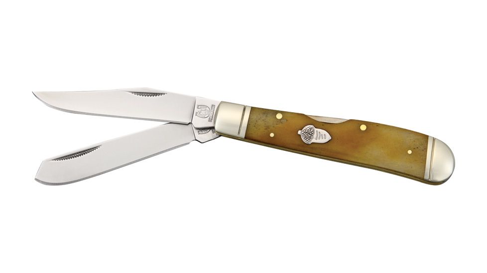 Rough Rider Lockback Trapper Fold Knife, 440 SS clip and spey blade, Smooth tobacco bone handle RR1070