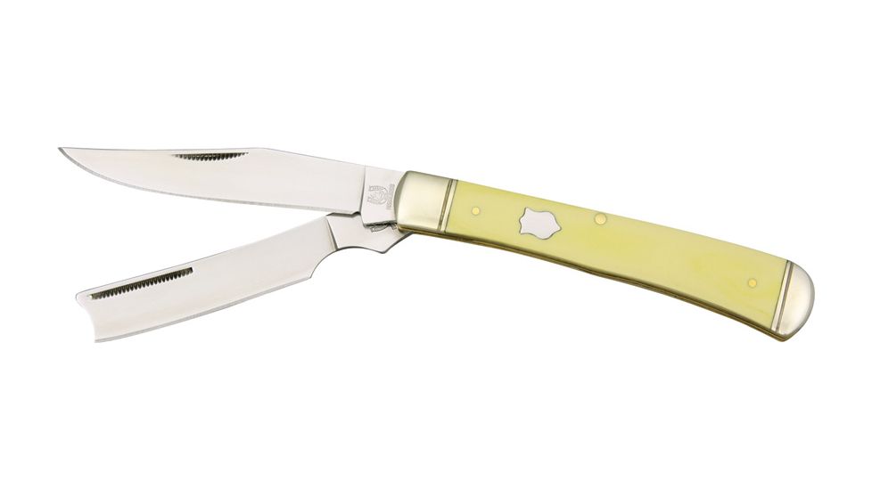 Rough Rider Razor Trapper Fold Knife, SS clip and razor blade, Smooth yellow synthetic handle RR892