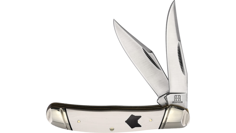 Rough Rider Copperhead White Micarta Knife, 3.75in Closed, Satin Stainless Clip/Skinner Blades, White Smooth Micarta Handle, RR2545 KB207H