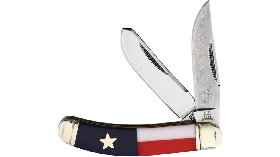 Rough Rider Texas Star Sowbelly Trapper Knife, 3.75in Closed, Stainless Clip/Spey Blades, Red/White/Blue Plastic Handle, RR2501 KB302-2