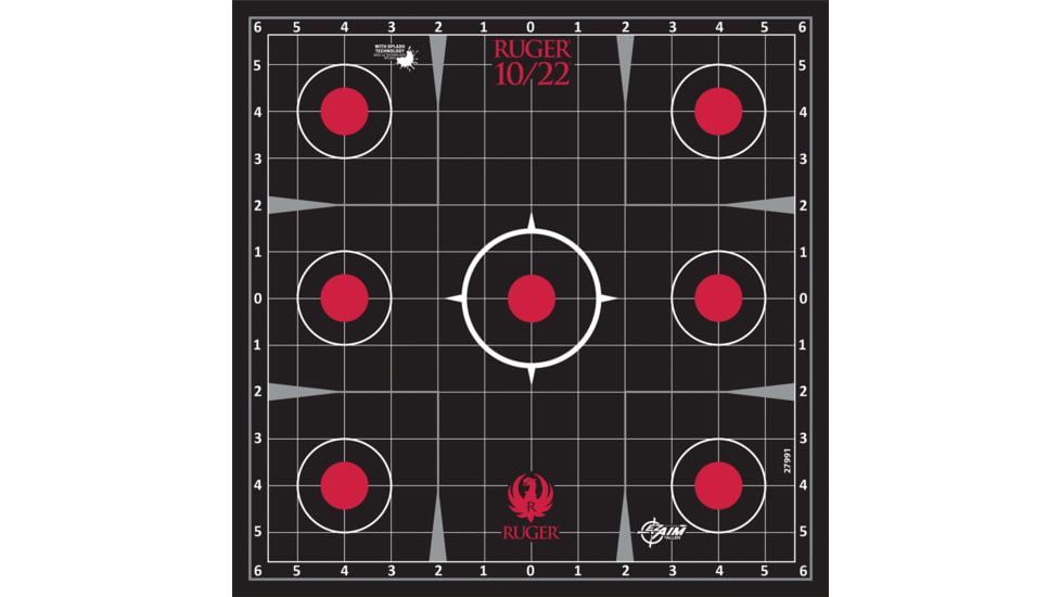 Ruger 10/22 Splash Reactive Adhesive Paper Target Kit, Sight-In Grid, 12.5in Square, 5-Targets Per Pack, 27991