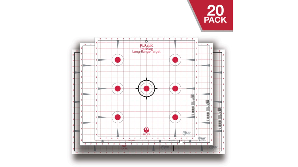 Ruger Paper Shooting Targets, 7-Spot Precision Sight-In Grid, 17in Square, 20-Targets Per Pack, 27992