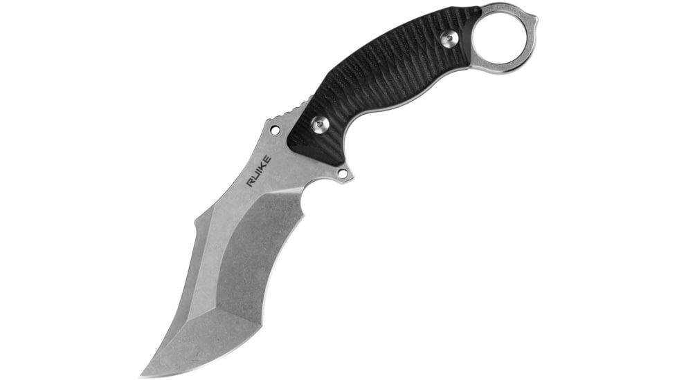RUIKE F181 Fixed Blade Black Knife, 4.5 stonewash finish 14C28N Sandvik stainless bla, Black sculpted G10 handle, F181-B