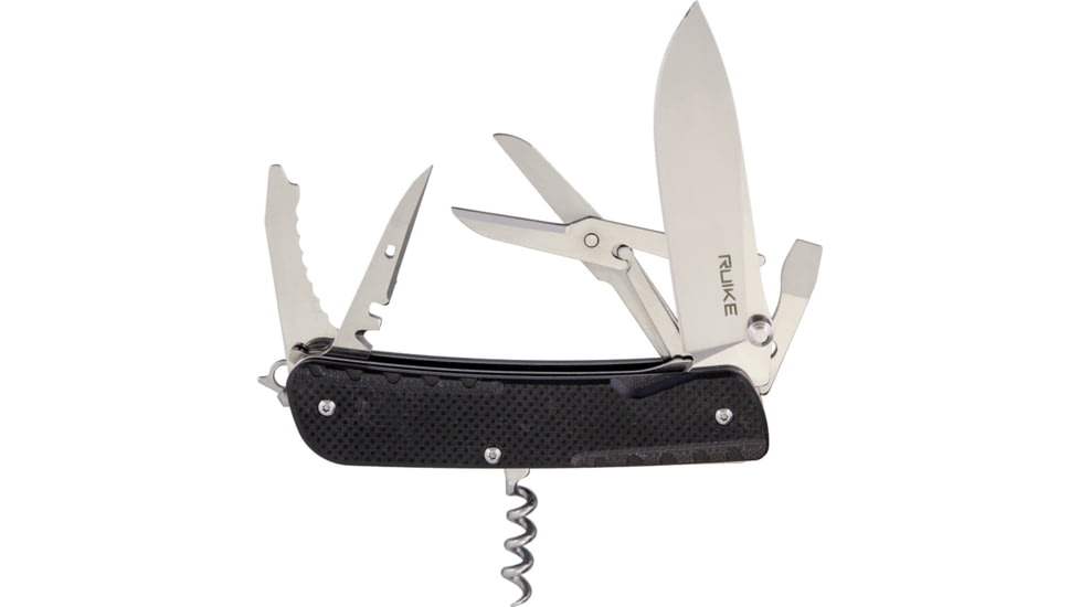 RUIKE LD31 Multifunctional Knife Multi-Tools, Folding Knife, 4in Closed, 3in Mirror 12C27 Sandvik SS Blade, Black Textured G10 Handle, Thumb Stud, Black, LD31-B
