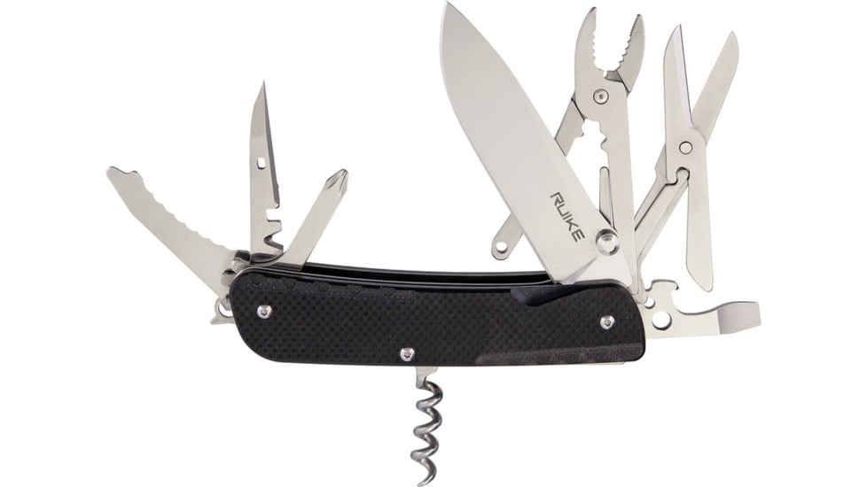 RUIKE LD41 Multifunctional Knife Multi-Tools, Folding Knife, 4.5in Closed, 3.5in Mirror 12C27 Sandvik SS Blade, Black Textured G10 Handle, Thumb Stud, Black, LD41-B