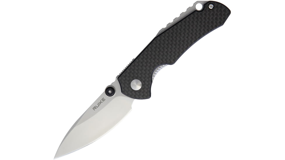 RUIKE Linerlock Carbon Fiber Folding Knife, 2.75in Bead Blast Finish 14C28N Sandvik SS Drop Point, Black G10 Handle With Carbon Fiber Onlay, Built In Ball Bearing Structure, P671-CB
