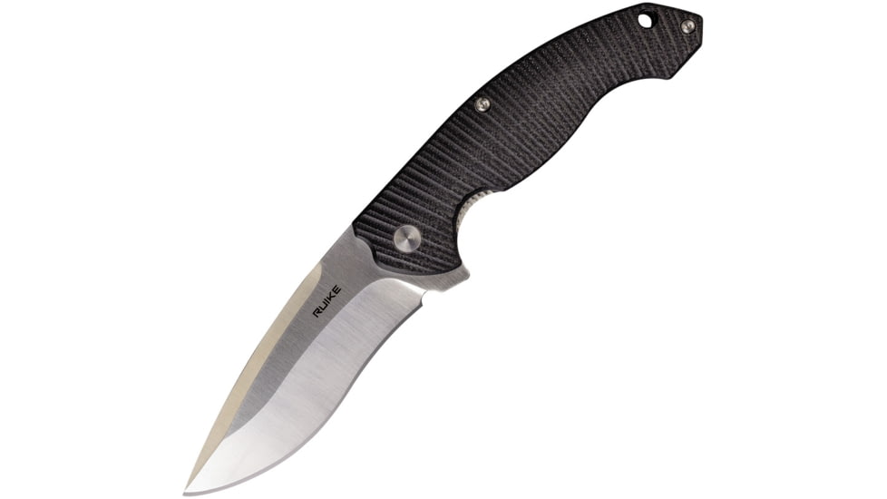 RUIKE P852 Linerlock Safety Lock Folding Knife, 3.5in Satin 14C28N Sandvik SS Blade, Black Sculpted G10 Handle, Pocket Clip, Safety Lock, P852-B