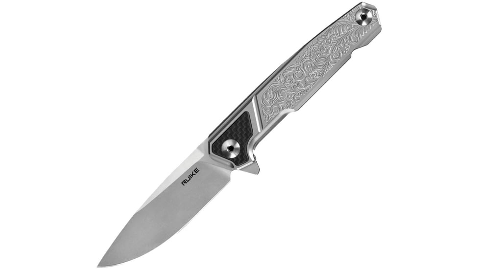 RUIKE P875-SZ Framelock w/BetaPlus Folding Knife, 3.5 satin finish 14C28N Sandvik stainless blade, Honeysuckle etch on handle, P875-SZ