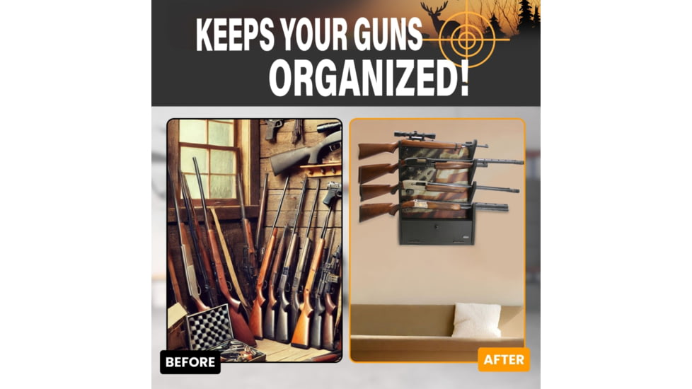 Rush Creek Creations 4 Gun Wall Rack w/Storage, Black, 38-8084