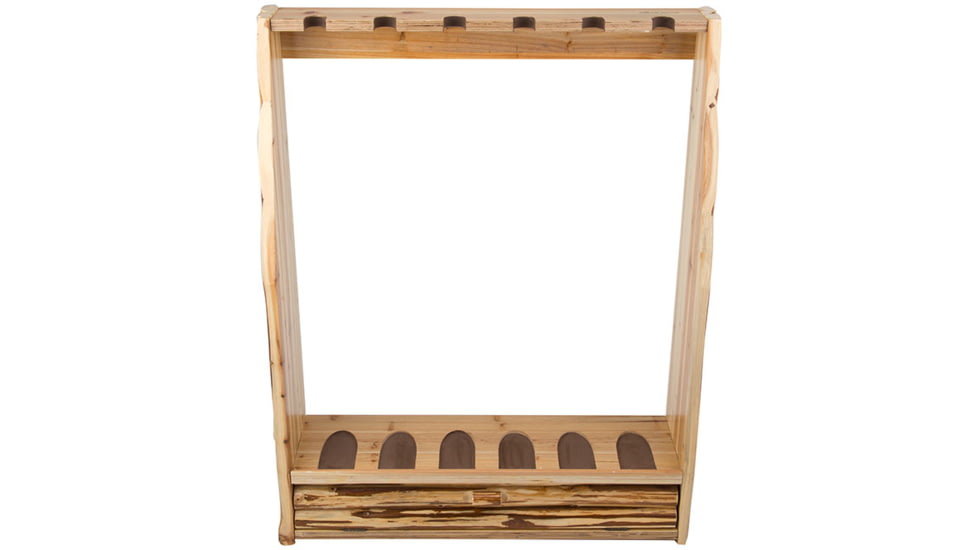 Rush Creek Creations Rustic Wood 6 Gun Storage Rack w/Accessory Compartment, Natural Pine Skip Peel, 37-0037