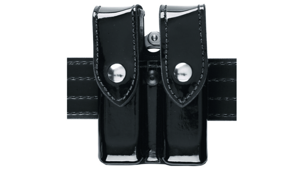 Safariland 72 Double Mag &amp; Cuff Pouch, Glock 20 10mm 4.6in., Glock 21 .45 Cal., Nylon Look Black W/ Black Plastic Snap 72-383-22PBL