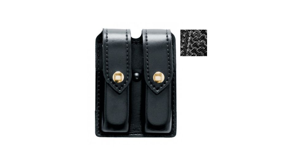 Safariland 77 Double Mag Pouch, 1911 Government Style, Basket Weave Black W/ Brass Snap Closure 77-53-48B
