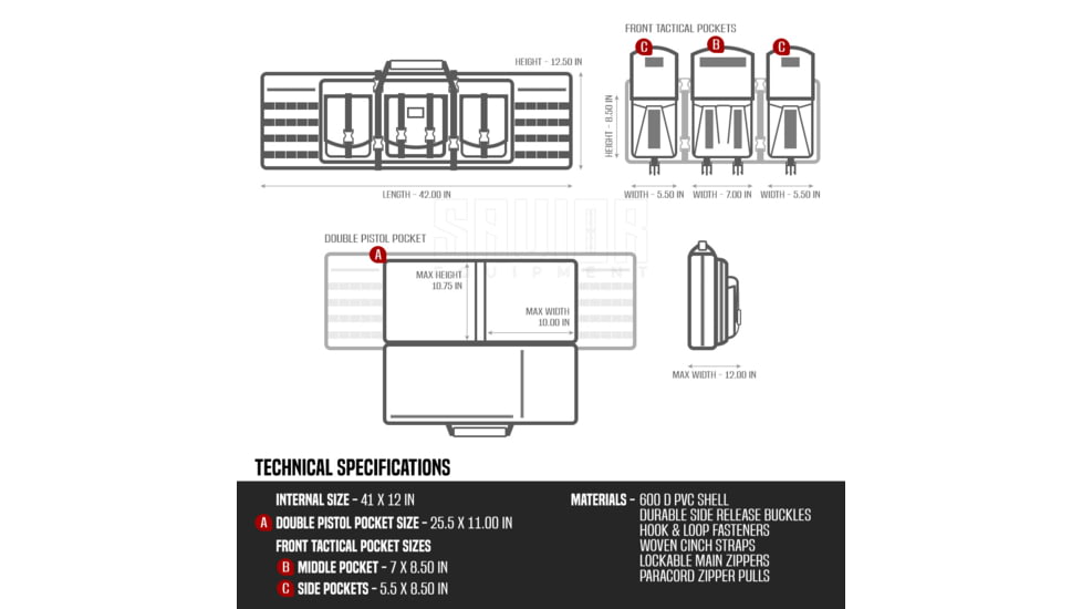 Savior Equipment American Classic Double Rifle Case, 42in, Gray, RB-4212DG-V1-GS