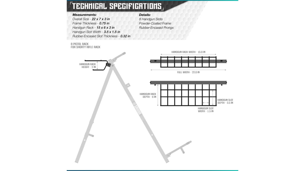 Savior Equipment Pistol Rack Attachment for Shorty Rifle Rack - 8 Slots, Tan, Tan, 22in x 7in x 3in, RK-SBR9-ACC-8PIS-TN