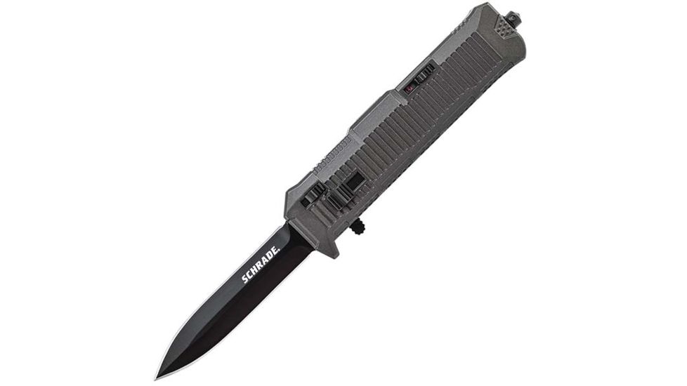USED Schrade Viper OTF Assist Folding Knife,3.5in,Gray Aluminum,Double Edge Black Plain SCHOTF8B, EDEMO3