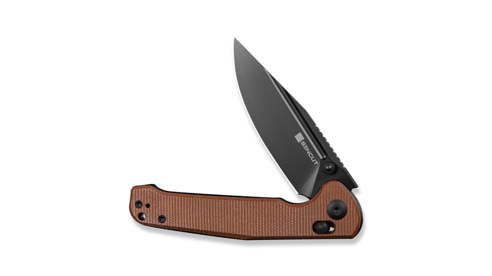 SENCUT Glenspar Thumb Stud &amp; Crossbar Lock Knife Brown Canvas Micarta Handle 3.45inch Black 9cr18mov Blade