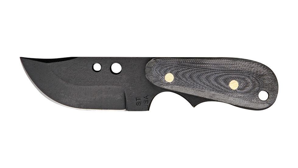 Shadow Tech Backup Bowie, black powder coated 1095 high carbon steel bowie s, Black/gray canvas micarta onlay handle STK021
