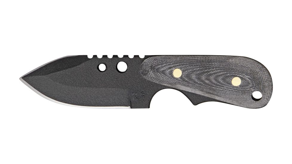 Shadow Tech Backup Clip, black powder coated 1095 high carbon steel spear p, Black/gray canvas micarta onlay handle STK022