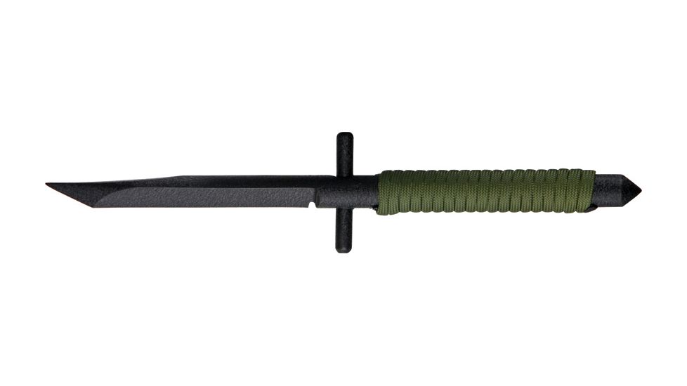 Shadow Tech Fixed Knife, black finish O1 tool steel cylindrical blade, OD green paracord wrapped handle STK073