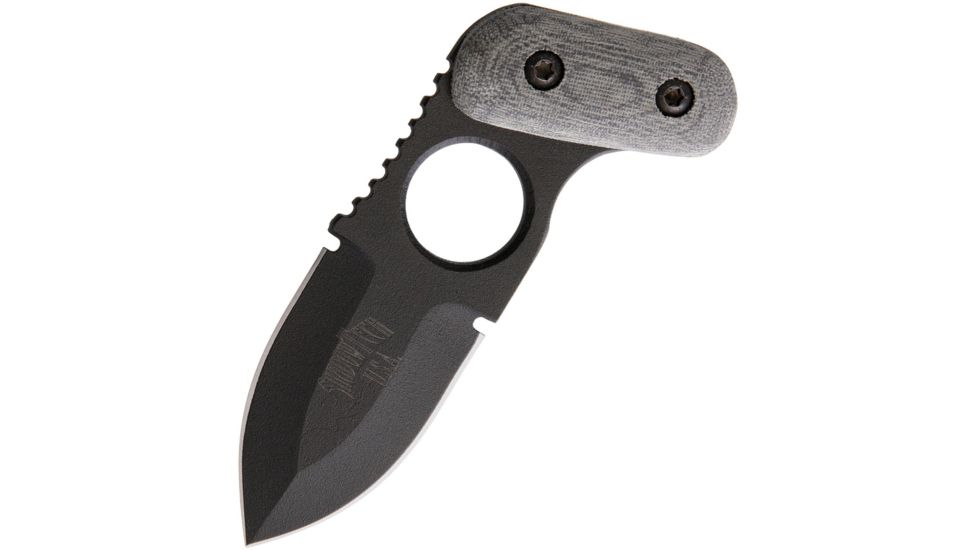 Shadow Tech Q.R.T. Quick Response Tactical Fixed Blade Knife, 2.75in, 1095 Carbon Steel, Spear Point, Black, Canvas Micarta Handle STK119