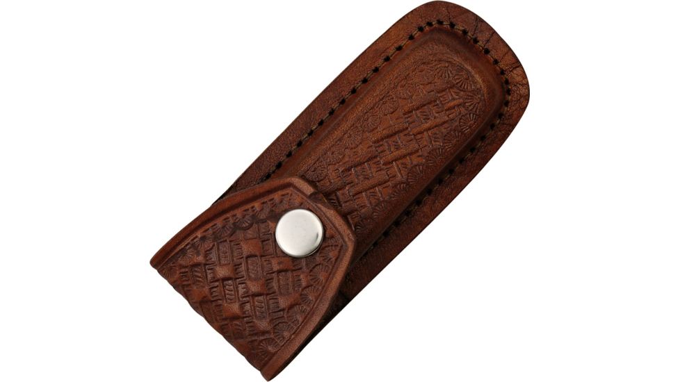 Sheath Leather Folding Knife Belt Sheath for 3.5-4in Knife, Dark brown embossed basketweave SH1092