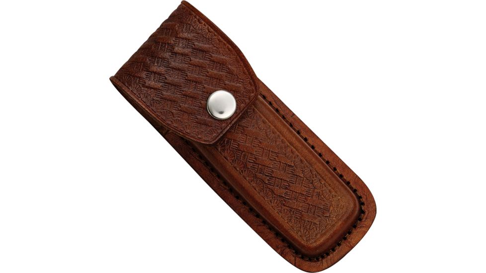 Sheath Leather Folding Knife Belt Sheath for 4.5in-5.25in Knife, Dark brown embossed basketweave SH1093