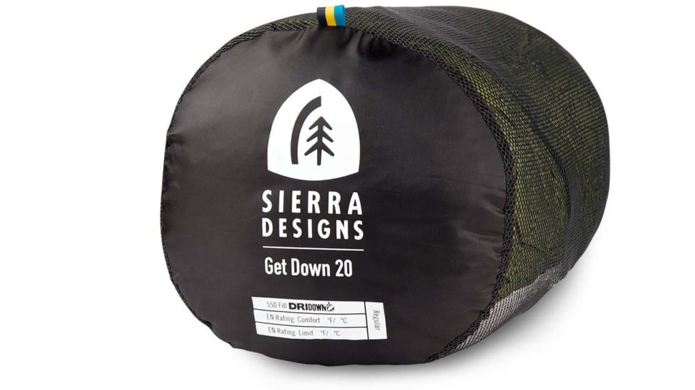 Sierra Designs Get Down 550F 20 Deg Sleeping Bag, Green, Long, 70614521L