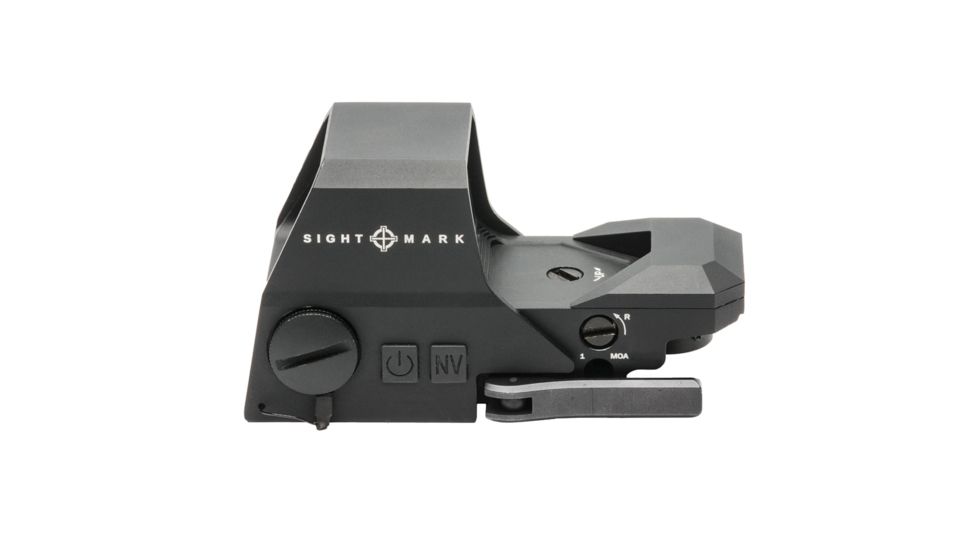 SightMark Ultra Shot Open 1x 33x24mm Reflex Red Dot Sight (A-Spec), 5 MOA dot, 3 MOA dot with 50 MOA circle, 3 MOA dot with 50 MOA crosshair, 3 MOA dot with 30 MOA circle/crosshair (subtensions total 50 MOA) Black, SM26032