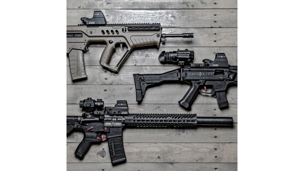 SightMark Ultra Shot Open 1x 33x24mm Reflex Red Dot Sight (A-Spec), 5 MOA dot, 3 MOA dot with 50 MOA circle, 3 MOA dot with 50 MOA crosshair, 3 MOA dot with 30 MOA circle/crosshair (subtensions total 50 MOA) Black, SM26032