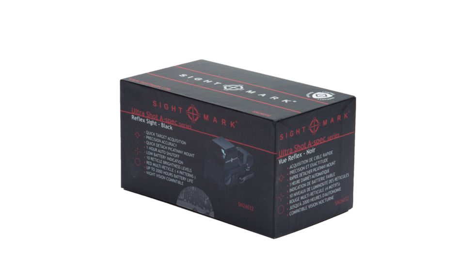 SightMark Ultra Shot Open 1x 33x24mm Reflex Red Dot Sight (A-Spec), 5 MOA dot, 3 MOA dot with 50 MOA circle, 3 MOA dot with 50 MOA crosshair, 3 MOA dot with 30 MOA circle/crosshair (subtensions total 50 MOA) Black, SM26032