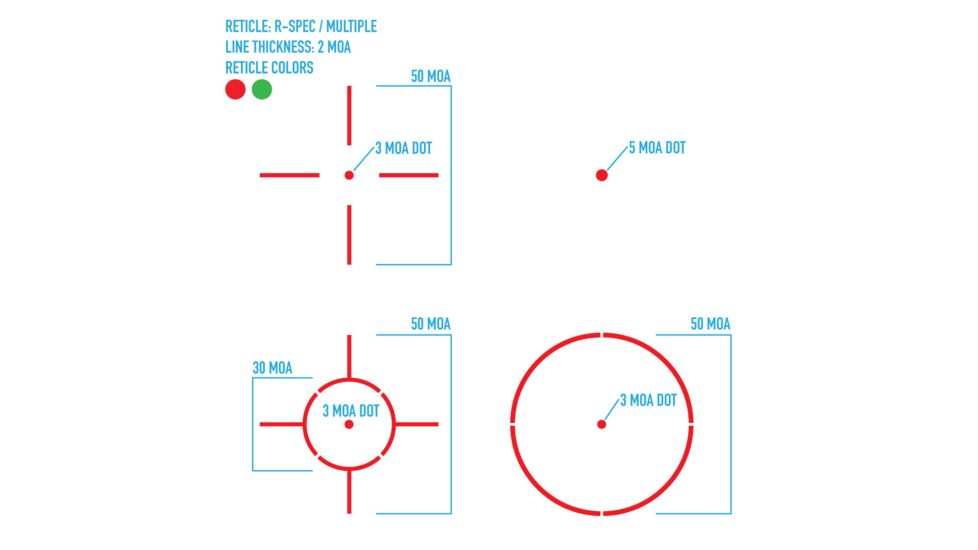 SightMark Ultra Shot R-Spec 1x 33x24 mm Reflex Red Dot Sight, 5 MOA dot, 3 MOA dot with 50 MOA circle, 3 MOA dot with 50 MOA crossshair, 3 MOA dot with 30 MOA circle/crosshair (subtensions total 50 MOA), Dark Earth, SM26031DE