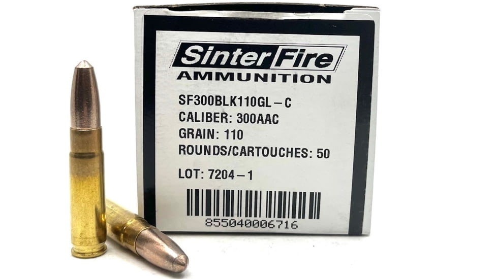 SinterFire GreenLine .300 AAC Blackout 110 Grain Frangible Brass Rifle Ammo, 50 Rounds, SF300BLK110GL-C
