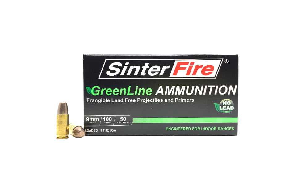SinterFire GreenLine 9 mm Luger 100 Grain Frangible Brass Cased Pistol Ammo, 50 Rounds, SF9100GL-C