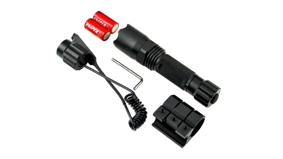 Sniper Tactical LED Flashlight w/ Picatinny Rail Mount, 260 Lumens, Black FL02