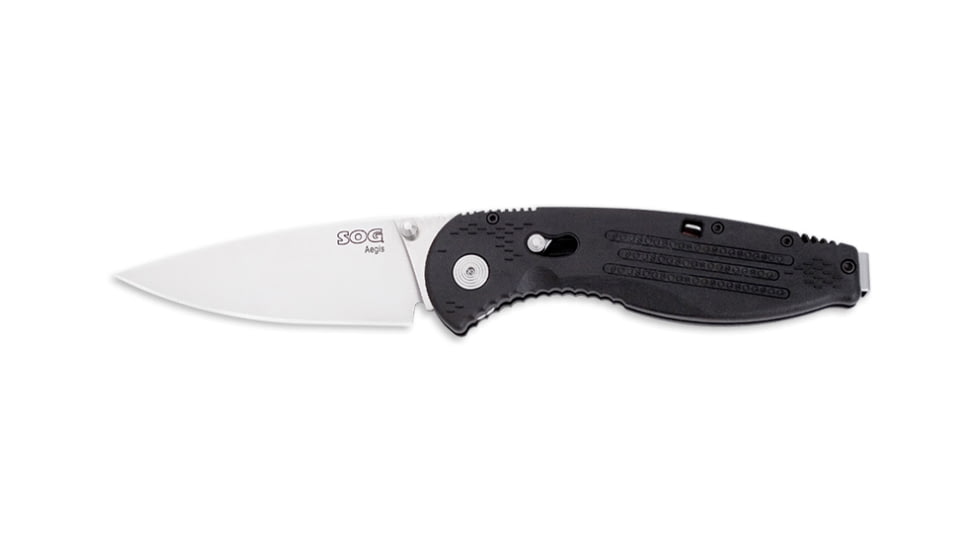 SOG Aegis Knife w/ SE Fold 3.5in. Steel Blade and GRN Handle, Satin Polish Finish, Black AE01-CP