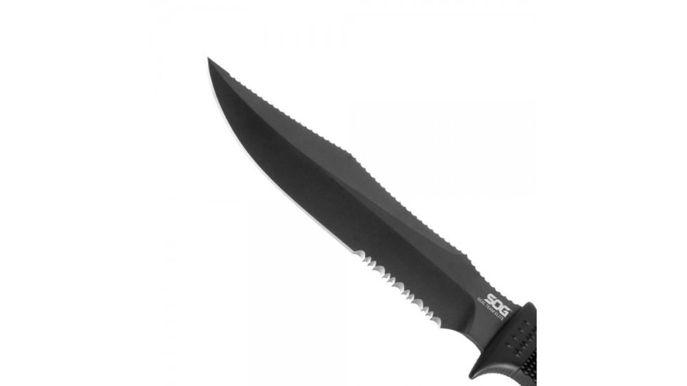 SOG SEAL Team Elite 12.3 inch Fixed Blade Knife, Partially Serrated Edge, Clip Point, AUS-8, Hardcased Black TiNi Blade, Black Handle, Ballistic Nylon Sheath, SE37-N