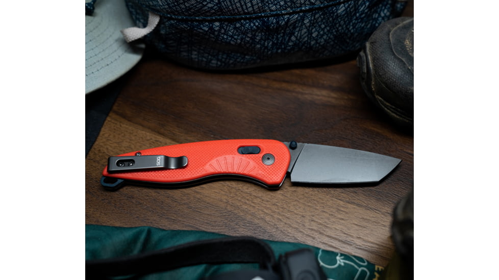 SOG Specialty Knives & Tools Aegis AT Folding Knives, 3.13in, Straight Edge, Cryo D2 Steel, Tanto, Rescue Red, GRN Handle, SOG-11-41-08-41